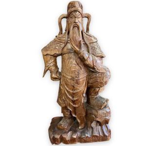 Grande Statue Chinoise En Bois Du Dieu De La Guerre Guan Yu 