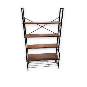 Vintage Italian Shelf Bookcase In Teak And Black Lacquered Metal Circa 1950