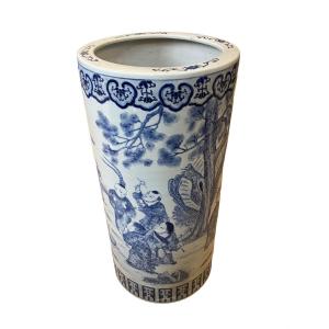 Porte Parapluie Chinois En Porcelaine Blanche Et Bleue