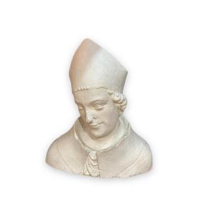 Important Plaster Bust Representing A Bishop
