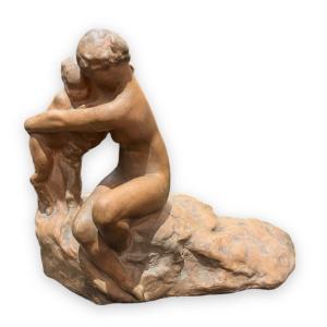 Terracotta Group Woman And Her Child On A Rock