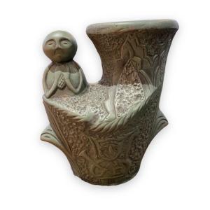 African Anthropomorphic Vase In Patinated Terracotta