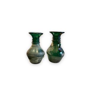 Pair Of Antique Style Colored Glass Vase