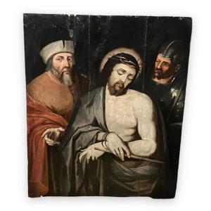 Oil On Panel Christ Early XVIIIth Ecce Homo
