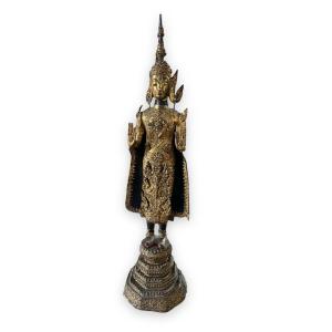 Grand Bouddha Debout En Bronze Royaume De Siam Periode Rattanakos