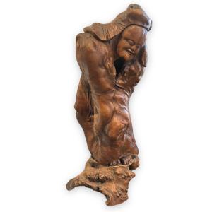 Racine En Bois Sculpté Chinoise Shoulao Dieu De La Prospérité