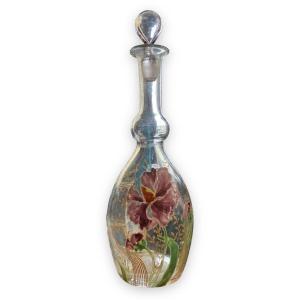 19th Century Carafe In Enameled Glass Iris Decor