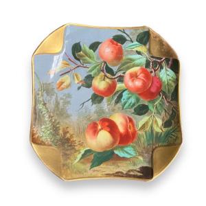 Painted Porcelain Dish From Limoges Decor Of Peaches