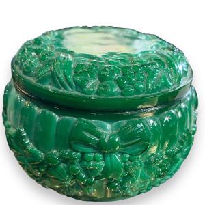 Heinrich Hoffman - Boîte à Bijoux En Verre Moulé Couleur Malachite