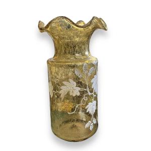 Important Enamelled Glass Vase Golden Inclusions Period 1900