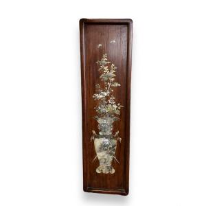 Nineteenth Indochinese Panel In Rosewood Burgauté Of Mother Of Pearl