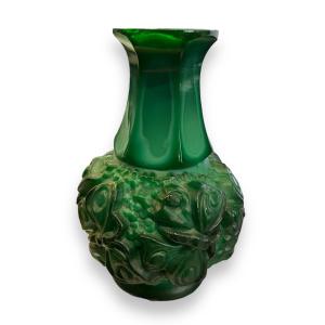 Vase En Verre Couleur Malachite par Hoffmann Art Deco