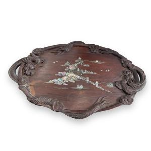 Important Plateau En Bois De Rose Et Nacre Dragons Dlg Viardot