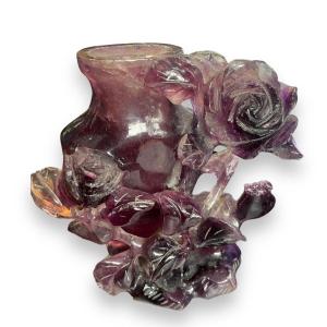 Vase amethyste Chinois En Pierre Dure Améthyste