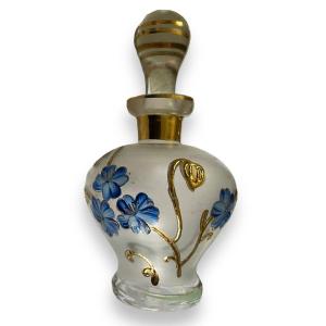 Glass Bottle With Golden Decor And Blue Flowers