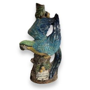  Blue Parrot Macaw Candlestick In Barbotine