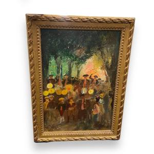 French School The Retreat Of The Guides In Luchon Oil On Canvas XIXth