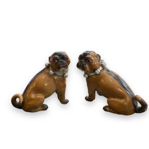 Pair Of Saxon Porcelain Pugs Pössneck Conta & Boehme