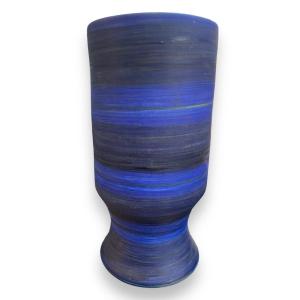 Georges Cueille Vase Bleu à Décor Tournant