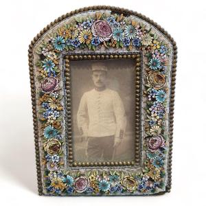 19th Century Floral Micro Mosaic Photo Frame In Micromosaic