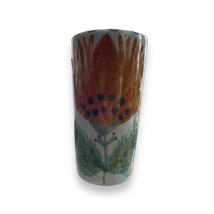 Georges Cueille Ceramic Vase With Flower Decor