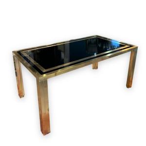 Living Room Table In Gold Metal And Black Glass Design By Studio Mercier For Liwan's