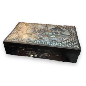 Important Coffret Boite En Marqueterie De Nacre Chien Indochine XIXeme