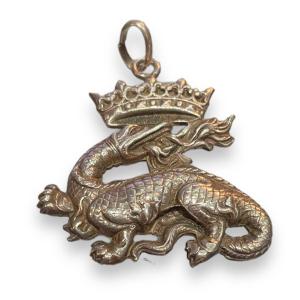 Pendentif Salamandre Couronnée En Argent 