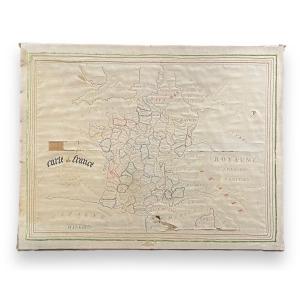 Carte De France Par Augusta Delafont Broderie Sur Soie Sur Chassis