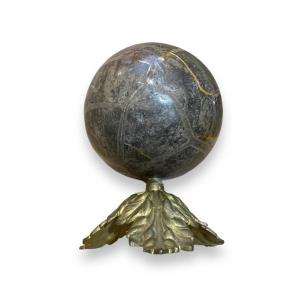 Importante Sphère Boule De Lithothérapie Montée Sur Bronze