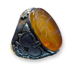 Important Intaglio Agate Silver Ring