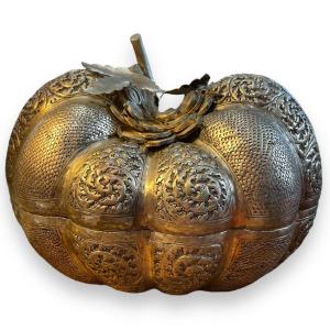 Important Pumpkin Box In Silver Metal China Indochina 19th Century