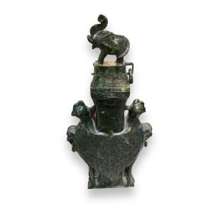 Important Covered Vase In Nephrite Jade Elephant And Phoenix Decor