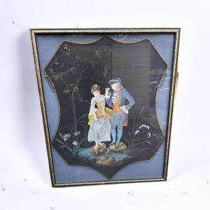 Firewall Painting Under Glass Gallant Scene In The Taste Of The 18th Century