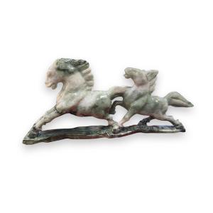 Galloping Horses Group In Nephrite Jade