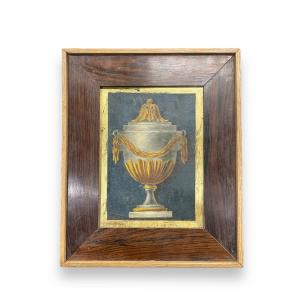 19th Century School Neoclassical Vase Oil On Canvas Marouflaged On Panel