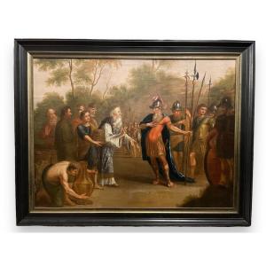 La Rencontre d'Abraham Et Melchisedeck Grande Huile Sur Toile XVIIIeme