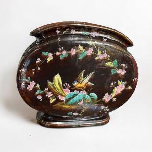 Important Vase En Faïence à Décor d'Oiseaux époque Napoléon III Dlg Thesmar