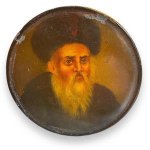 Portrait Of Rabbi 19th Century Box In Boiled Cardboard 