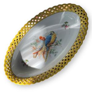 Oblong Dish In Bavarian Porcelain Exotic Birds