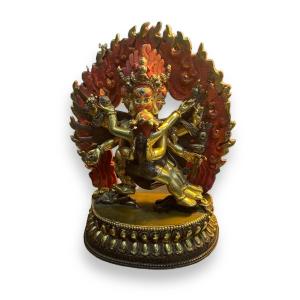 Deities Dancing In The Flames Bronze Tibet/nepal 20th Century