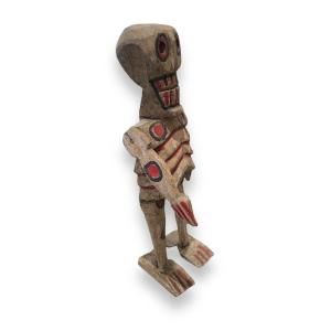 Importante Squelette Mexicain En Bois Sculpté Polychome 
