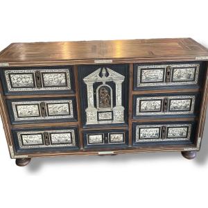 Italian Travel Cabinet Bargueño Boat Motifs