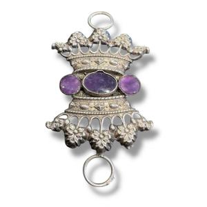 Boucle de ceinture améthyste et argentée Couronne de Duc
