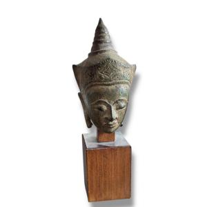 Siam Bronze Head Of Divinity With Green Patina, Ayutthaya Style