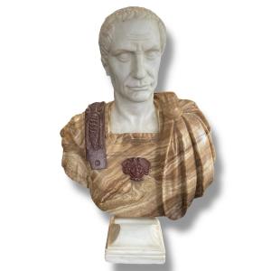 Important buste de Jules César en marbre onyx et porphyre