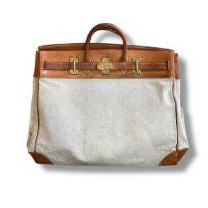 Hermès BIRKIN Grand sac  Toile et cuir barenia 50