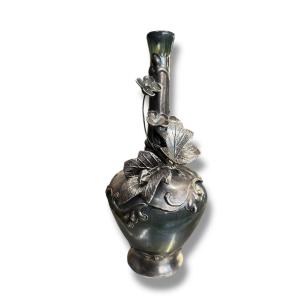 Art Nouveau Silver And Iridescent Glass Soliflore