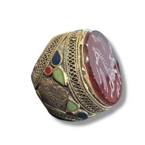Bague afghane intaille cheval sur cornaline