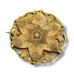 Yellow Gold Brooch With Pearl